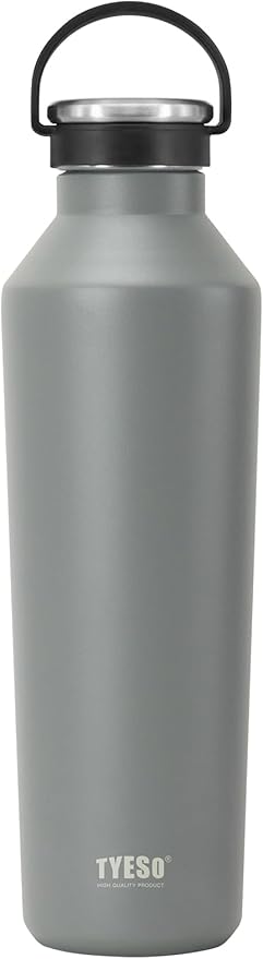 TYESO Stainless Steel Vacuum Insulated Water Bottle, Insulated Water Bottle with Soft Silicone Carry Handle (GRAY, 25 OZ)