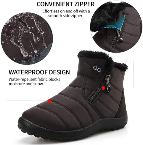 HARENCE Snow Boots for Women Winter Boot with Comfortable Warm Fur Lined Ankle Booties Outdoor Slip On Waterproof Short Boots