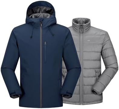 33,000ft Men's Hooded Waterproof 3 in 1 Snow Ski Jacket Winter Puffer Coat
