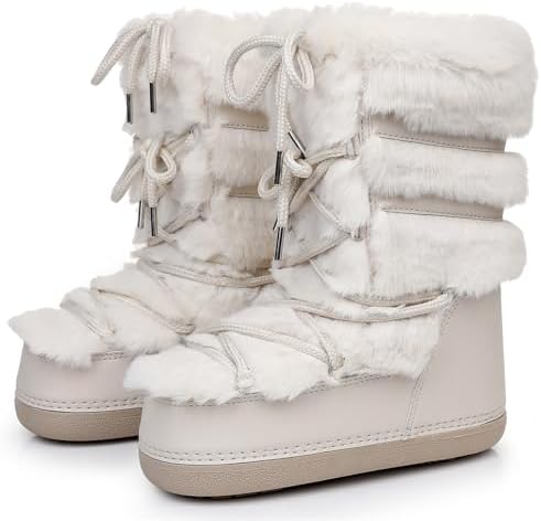 Furry Faux Fur Boots for Women Fuzzy Fluffy Winter Snow Boots Mid Claf