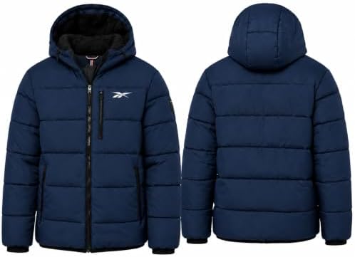 Reebok Mens Sherpa Lined Hooded Puffer Jacket, Quilted Winter Coat