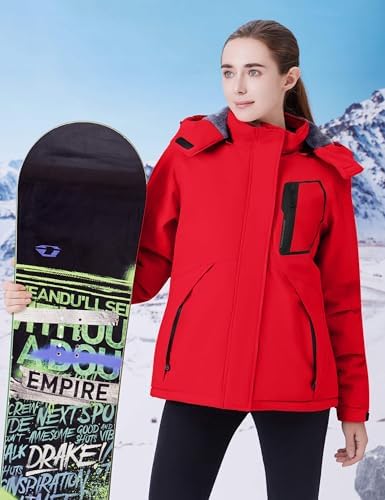 WULFUL Women's Waterproof Ski Jacket Warm Winter Coats Windproof Winter Jackets for Women Fleece Lined Windbreaker with Hood
