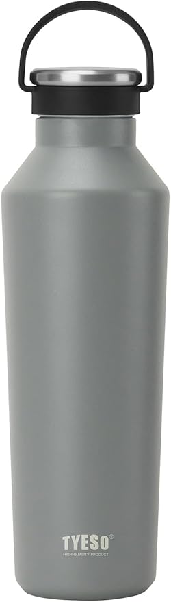 TYESO Stainless Steel Vacuum Insulated Water Bottle, Insulated Water Bottle with Soft Silicone Carry Handle (GRAY, 17 OZ)