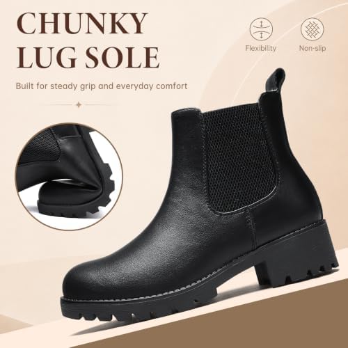 Chelsea Boots Women Winter Boots Fur Lined Chunky Lug Sole Ankle Booties