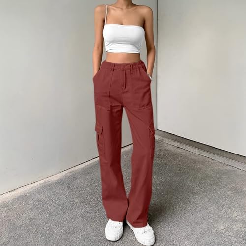 Lepunuo Cargo Pants for Women High Waisted Casual Pants Baggy Stretchy Wide Leg Y2K Streetwear with 6 Pockets