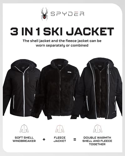 Spyder Womens 3 in 1 Ski Jacket - Waterproof Winter Coat with Puffer Liner