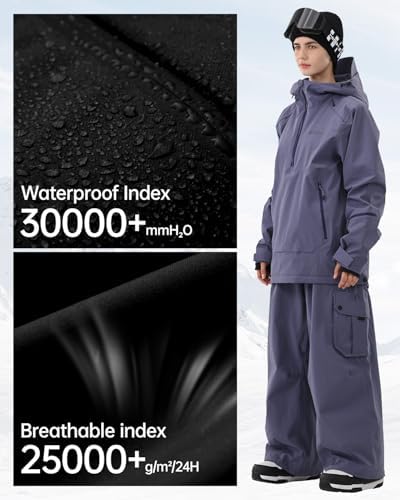 Womens Snowboard Jacket 3L Baggy Anorak Ski Pullover Hoodie