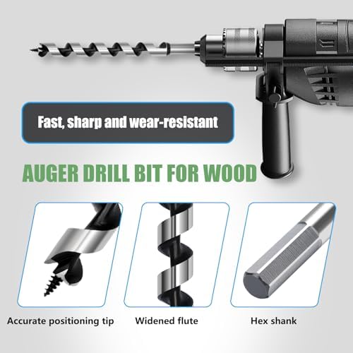 1-1/2 x 18 Auger Drill Bit for Wood,38x460mm Hex Shank Ship Auger Bit