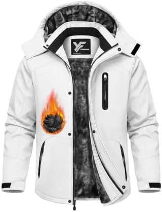 Yufawow Magnetic Placket No Fumbling Just Snap Men Winter Jacket Skiing Jacket Insulated Fleece Lined Waterproof Windbreaker for Snowboard Hiking Camping ATV Outdoor Work