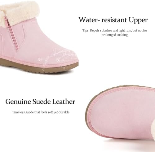 Hsyooes Snow Boots for Women Suede Leather Winter Boots Warm