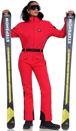 Women's Ski Suit One Piece Snowsuits Snowboard Ski Outfit Faux Fur Collar Slim Jumpsuit Jacket Insulated Windproof
