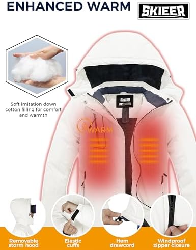 Women's Ski Jacket Waterproof Windproof Warm Hooded Winter Coat Snow