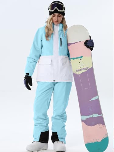 Women's Ski Jackets and Bib Pants Set Windproof Waterproof Insulated Snowsuit