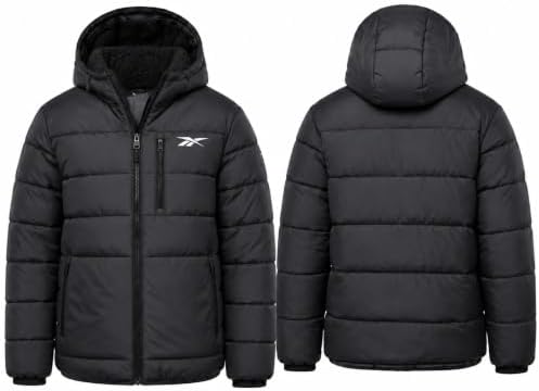 Reebok Mens Sherpa Lined Hooded Puffer Jacket, Quilted Winter Coat