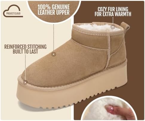 Project Cloud 100% Genuine Leather Ankle Boots for Women Platform Boots