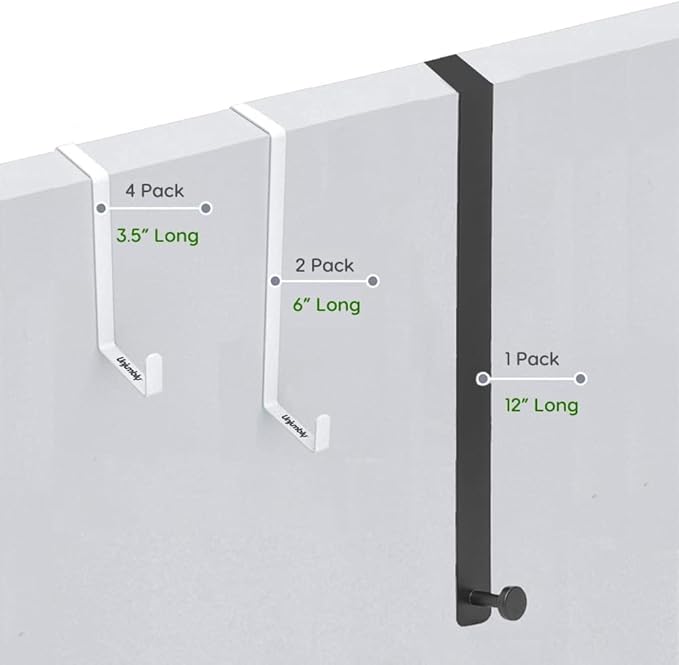 Unjumbly 4 Pack Over The Door Hooks - Fitting Door Width Between 1 3/8" and 1 3/4", Reversible Door Hangers for Hanging Clothes, Towels, Coats and More (White) (White, 2 Pack (Long))