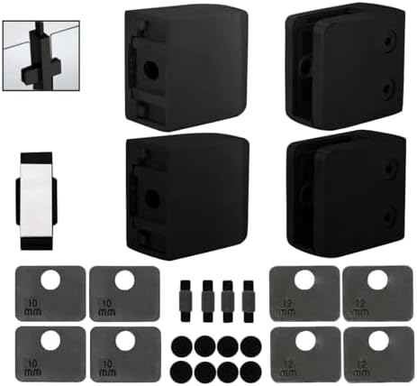 Stainless Steel 316 Square Flat Back Glass Clamp 55 x 55 mm for 3/8" - 1/2" Tempered Glass or Laminated Glass, Matt Black Finish, GC-056B, 4 Pieces