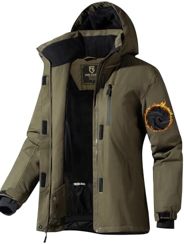 FREE SOLDIER Women's Waterproof Ski Snow Jacket Fleece Lined Warm Winter Rain Jacket with Hood Fully Taped Seams