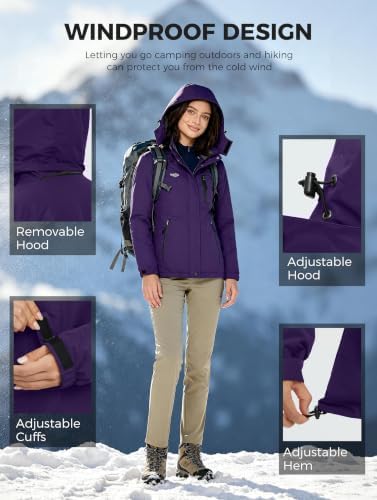wantdo Women's Ski Jacket Waterproof Warm Fleece Lined Winter Snow Coat