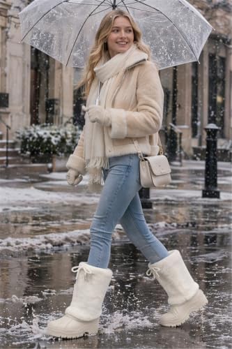 Waterfproof Snow Boots for Women Furry Fuzzy Faux Fur Duck Boots