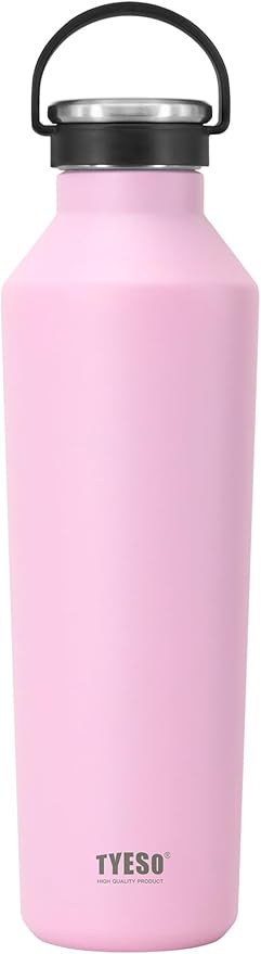 TYESO Stainless Steel Vacuum Insulated Water Bottle, Insulated Water Bottle with Soft Silicone Carry Handle (PINK, 25 OZ)