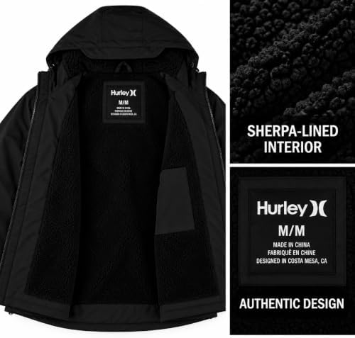 Hurley Mens Winter Parka Jacket, Sherpa Lined Hooded Winter Coat
