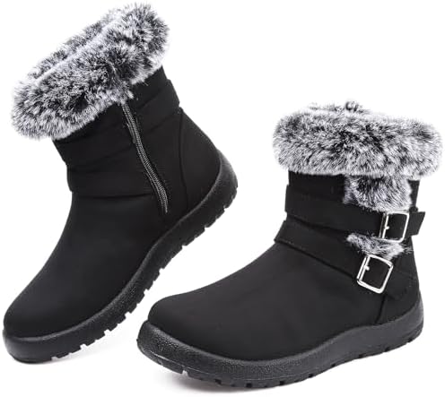 Womens Snow Boots Leather Winter Warm Boots Platform Ankle Booties