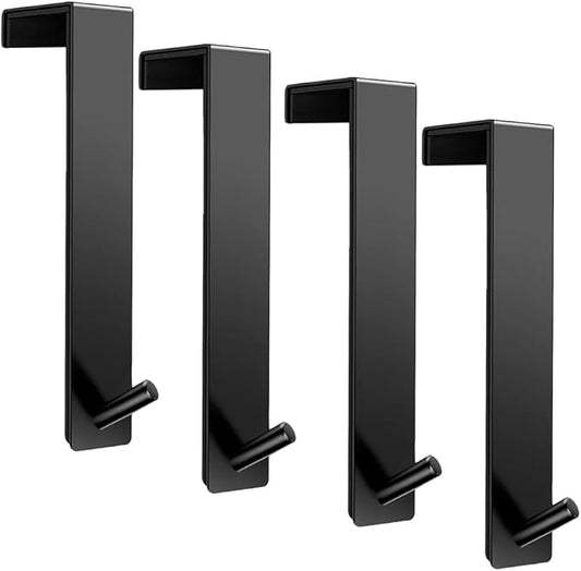 ARTOYS Over-The-Door Hooks, 4-Pack Black - No Drill Stainless Steel Hanger for Towels & Coats, Holds 50 lbs, Fits Standard 1-3/8" (35mm) Doors