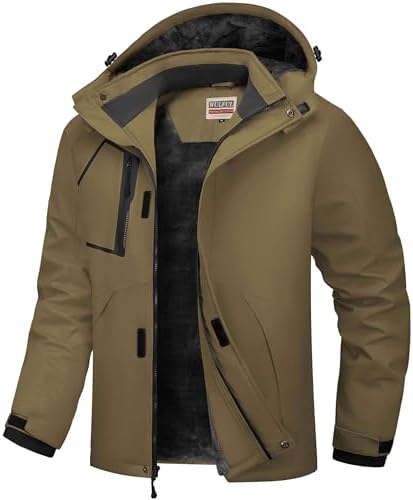 WULFUL Men's Waterproof Ski Jacket Warm Winter Coats Windproof Winter Jackets for Men Fleece Lined Windbreaker with Hood