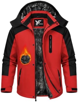 Yufawow Magnetic Placket No Fumbling Just Snap Men Winter Jacket Skiing Jacket Insulated Fleece Lined Waterproof Windbreaker for Snowboard Hiking Camping ATV Outdoor Work