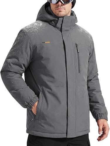 FREE SOLDIER Men's Warm Winter Fleece Lined Ski Snow Jacket with Hood