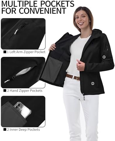 Outdoor Ventures Women's Softshell Jacket Fleece Lined Waterproof Rain Coat