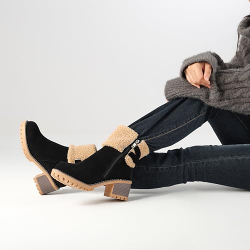 VIMISAOI Mid calf Winter Boots for Women Warm Ankle Snow Chunky Heel Boots