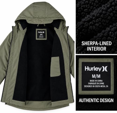 Hurley Mens Winter Parka Jacket, Sherpa Lined Hooded Winter Coat