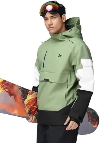 Men's Ski Jacket Snowboard Snow Coat Waterproof Insulated Winter Warm Loose Fit Pullover Hoodie