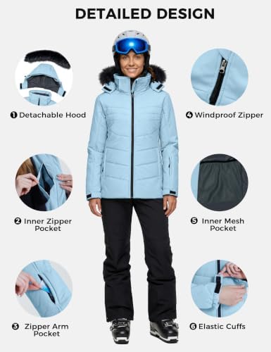 Women's Ski Jacket Waterproof Warm Puffer Thick Hooded Winter Coat