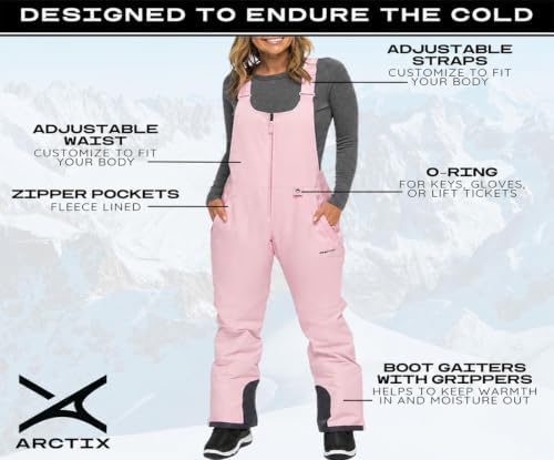 Arctix Women's Essential Insulated Ski Bibs, Water Resistant Snow Pants for Skiing & Snowboarding