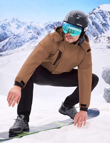 WULFUL Men's Waterproof Ski Jacket Warm Winter Coats Windproof Winter Jackets for Men Fleece Lined Windbreaker with Hood