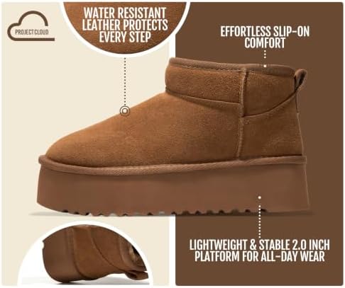 Project Cloud 100% Genuine Leather Ankle Boots for Women Platform Boots