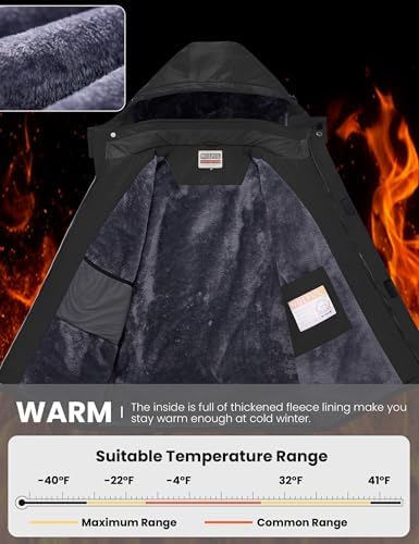 WULFUL Men's Waterproof Ski Jacket Warm Winter Coats Windproof Winter Jackets for Men Fleece Lined Windbreaker with Hood
