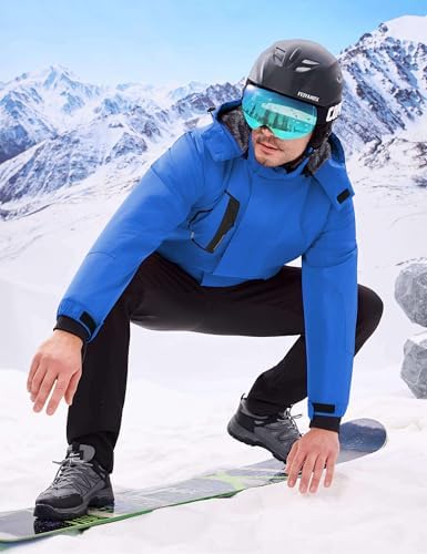 WULFUL Men's Waterproof Ski Jacket Warm Winter Coats Windproof Winter Jackets for Men Fleece Lined Windbreaker with Hood