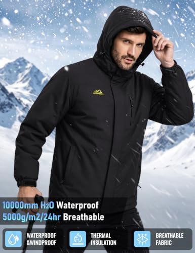 MAGCOMSEN Men's Winter Ski Jacket Waterproof Snow Fleece Lined Warm Coats