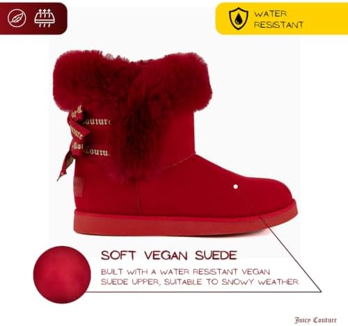 Juicy Couture Women's Slip On Winter Snow Boots Warm & Insulated Fur Lining Comfortable Fashion Booties