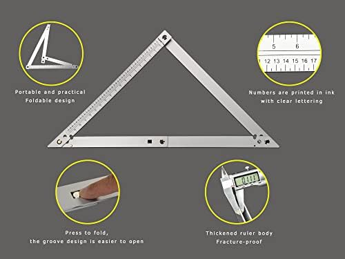 FEI-RONG 24 Folding Square - Aluminum & Carbon Steel Framing Square | 45-90 Degree Adjustable Angle Ruler for Roofing, Stair Work, Woodworking | Includes Carrying Case