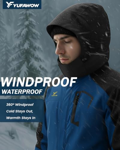 Yufawow Men Winter Jacket Skiing Jacket Insulated Fleece Lined Waterproof Windbreaker for Snowboard Hiking Camping ATV Outdoor Work