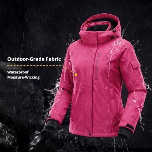 CAMEL CROWN Women's Ski Jacket Waterproof Warm Coat Winter Fleece Snow Coat Hooded Snowboarding Jacket