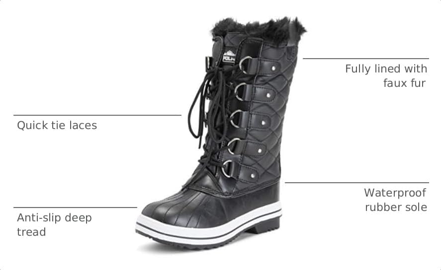 POLAR Womens Snow Boot Nylon Tall Winter Fur Lined Snow Warm Waterproof Rain Boot