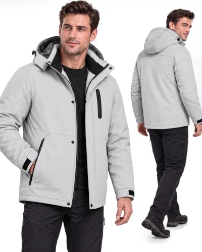 Yufawow Magnetic Placket No Fumbling Just Snap Men Winter Jacket Skiing Jacket Insulated Fleece Lined Waterproof Windbreaker for Snowboard Hiking Camping ATV Outdoor Work