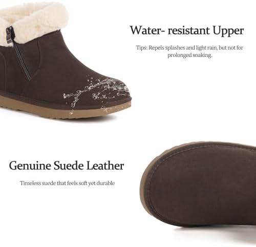 Hsyooes Snow Boots for Women Suede Leather Winter Boots Warm