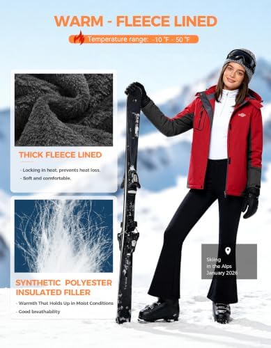 wantdo Women Hardshell Waterproof Windproof Insulated Ski Trekking Jacket